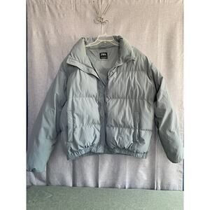 Zara Man Down & Feather Puffer Jacket Size Large Slate Blue Water Repellent Coat